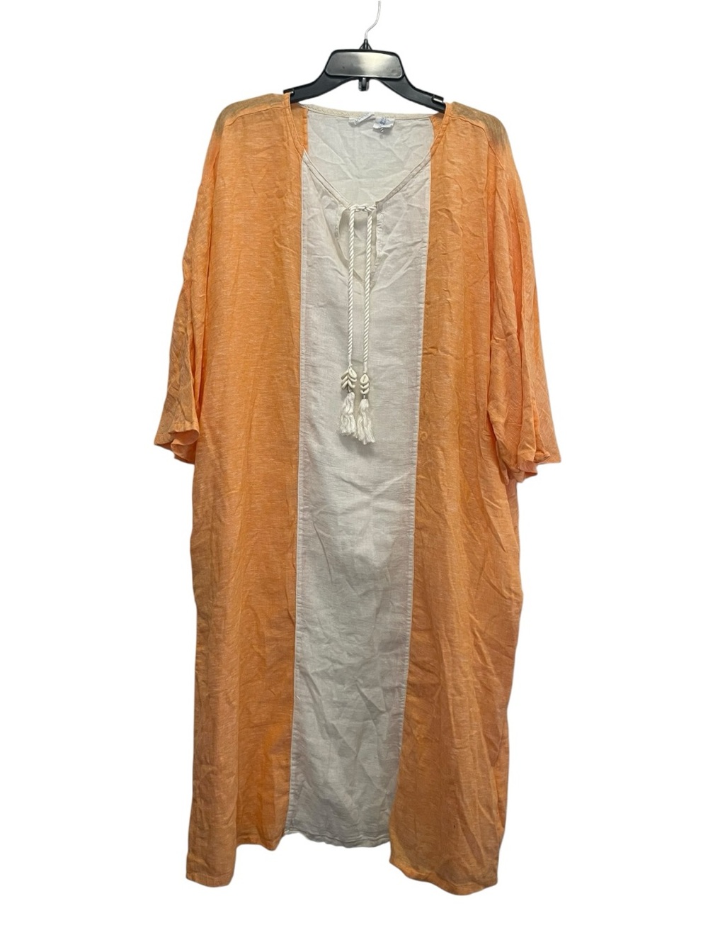 Sigrid Olsen XL Cover Up Dress White Orange Linen Blend Caftan Resort Boho